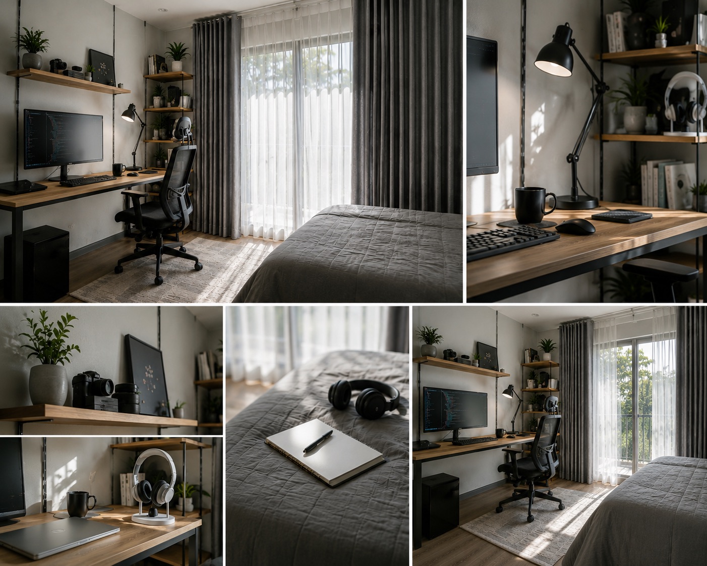 มุมทำงานและห้องนอนในเวลากลางวัน