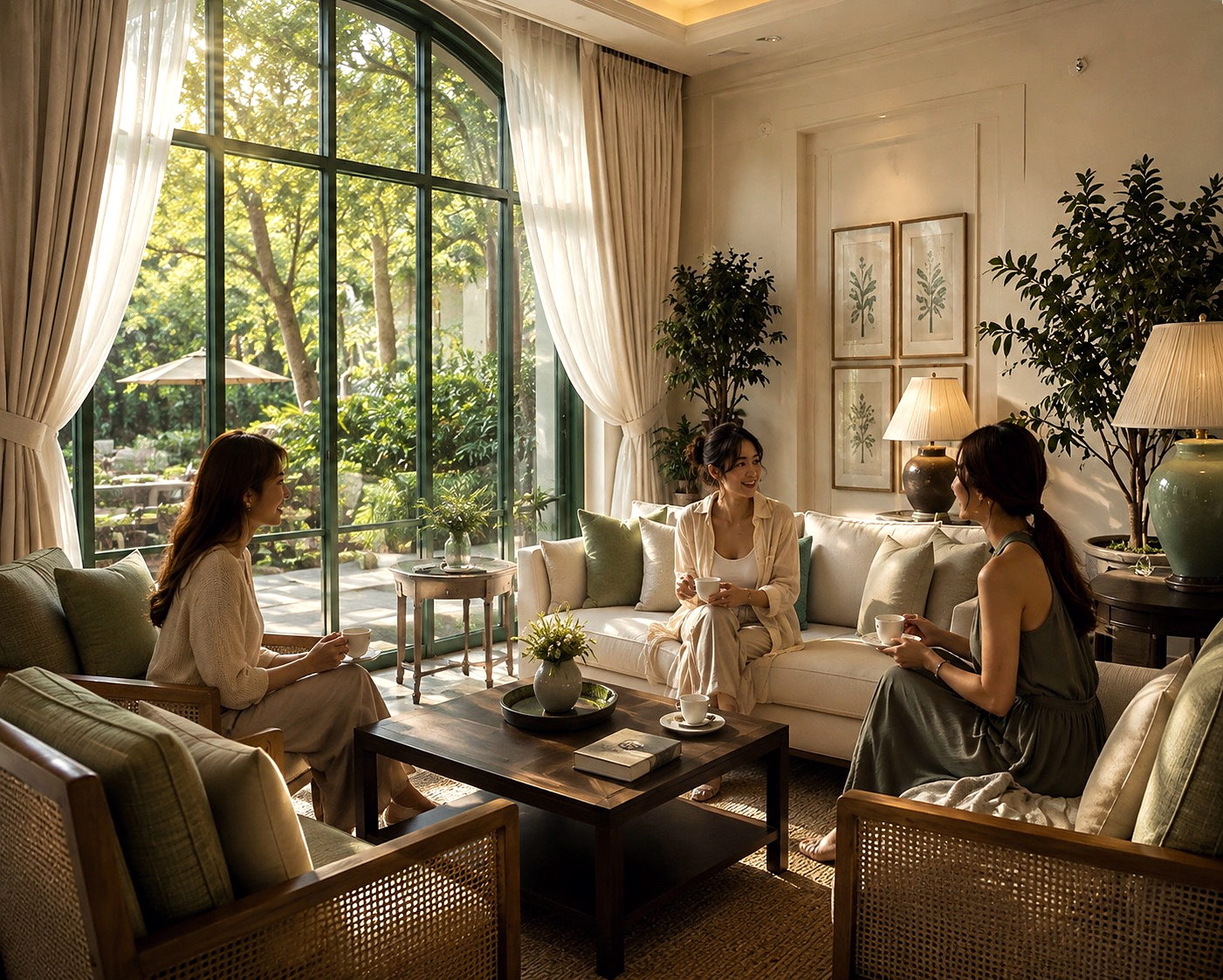 Green and white restaurant lounge