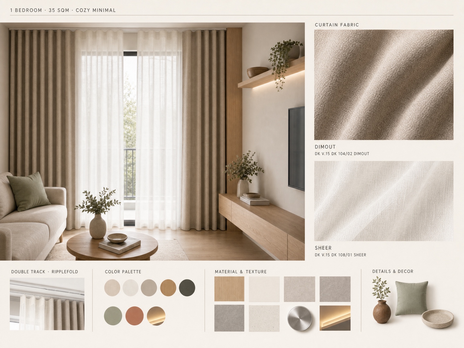 Condo curtain and material moodboard